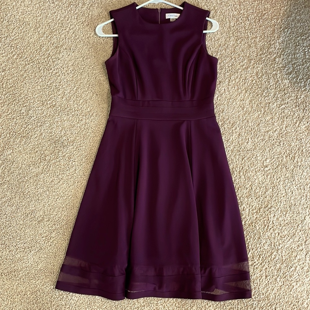 Beautiful Calvin Klein Plum Illusion Trim Dress